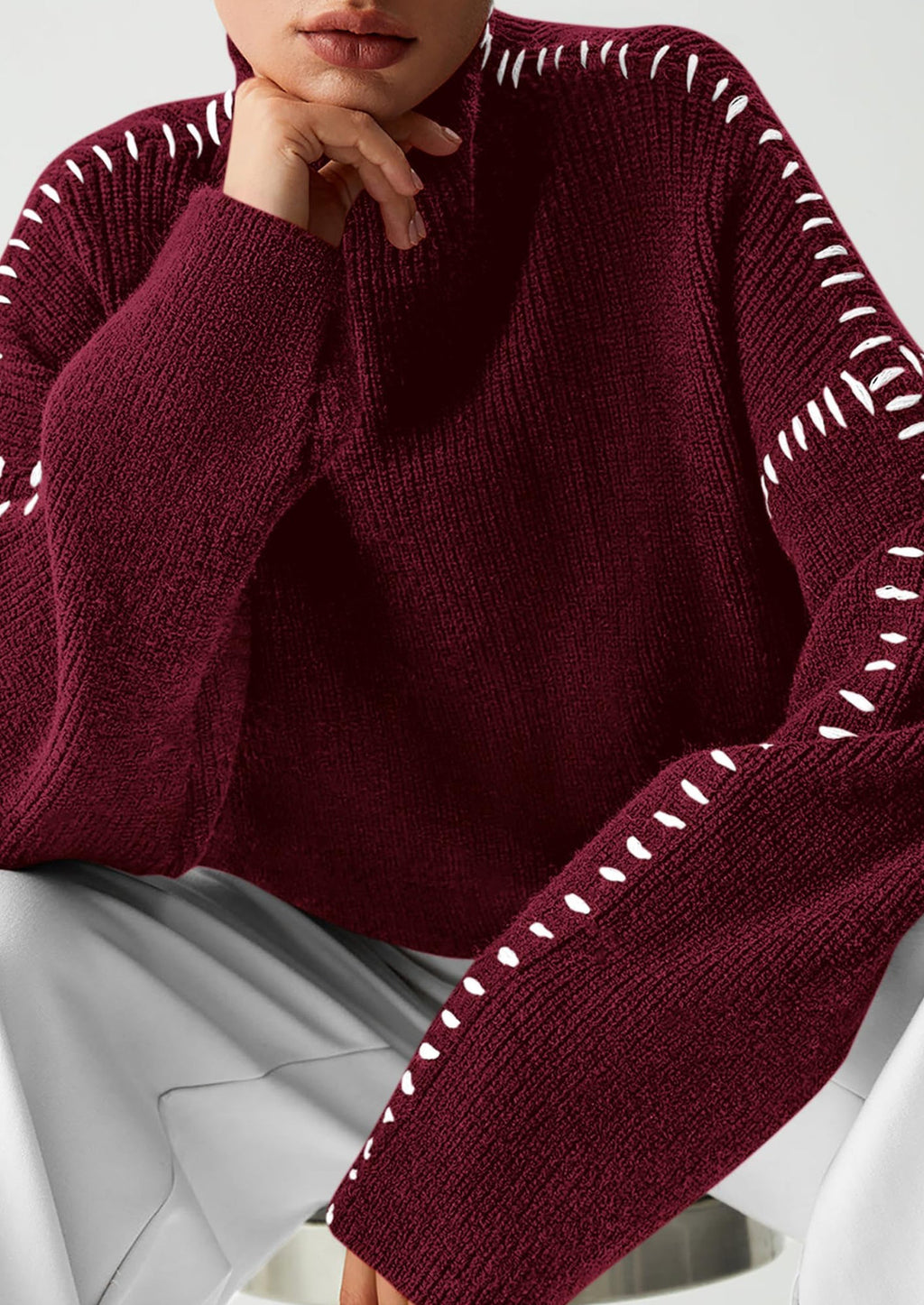 Women's Chunky Knit Sweaters Fall Long Sleeve Mock Neck Oversized Pullover Tops Winter Fashion Clothes