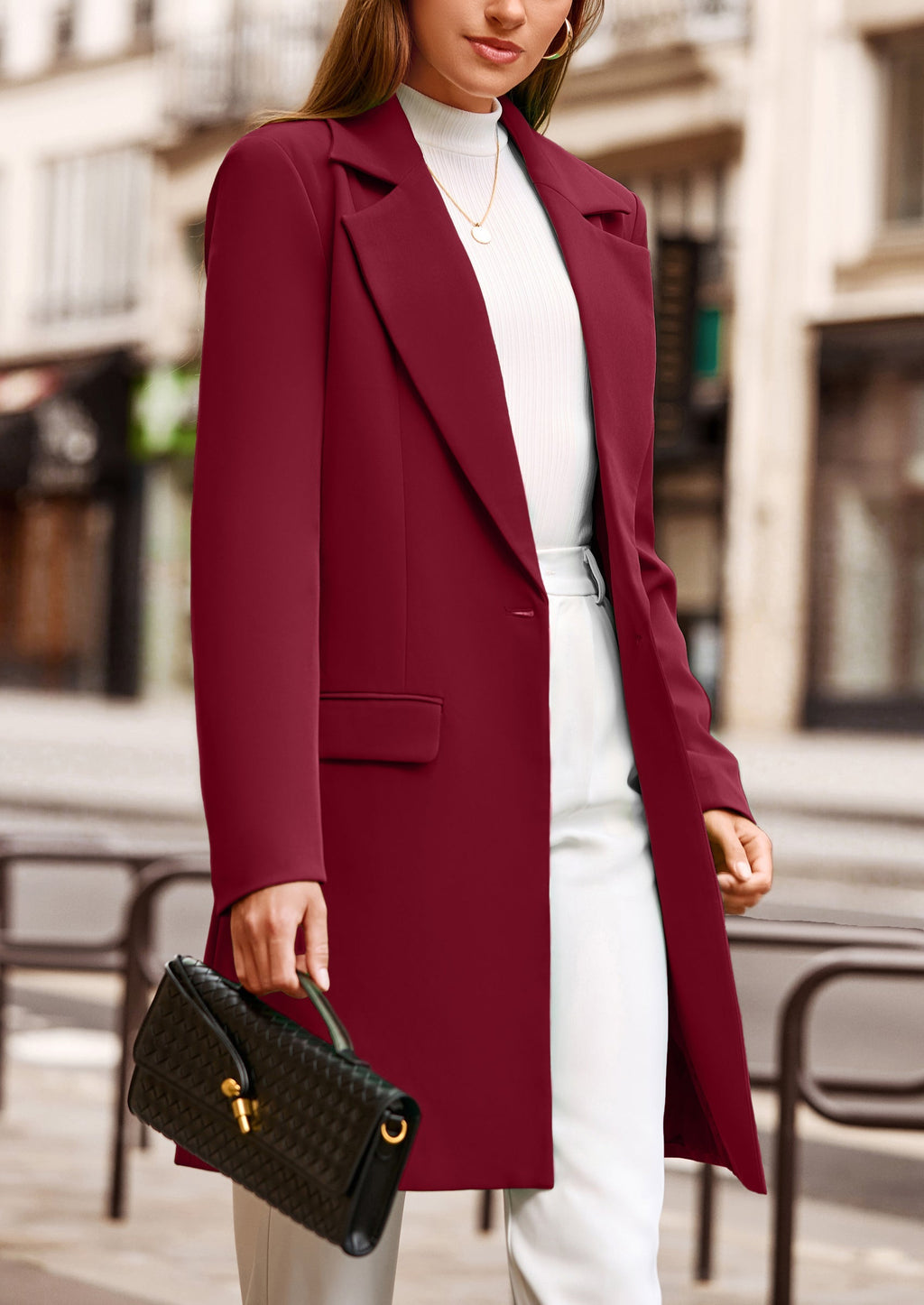 Women's Spring Fall Long Blazer Jackets Long Sleeve Lapel Pockets Loose Fit Work Casual Blazers Outerwear