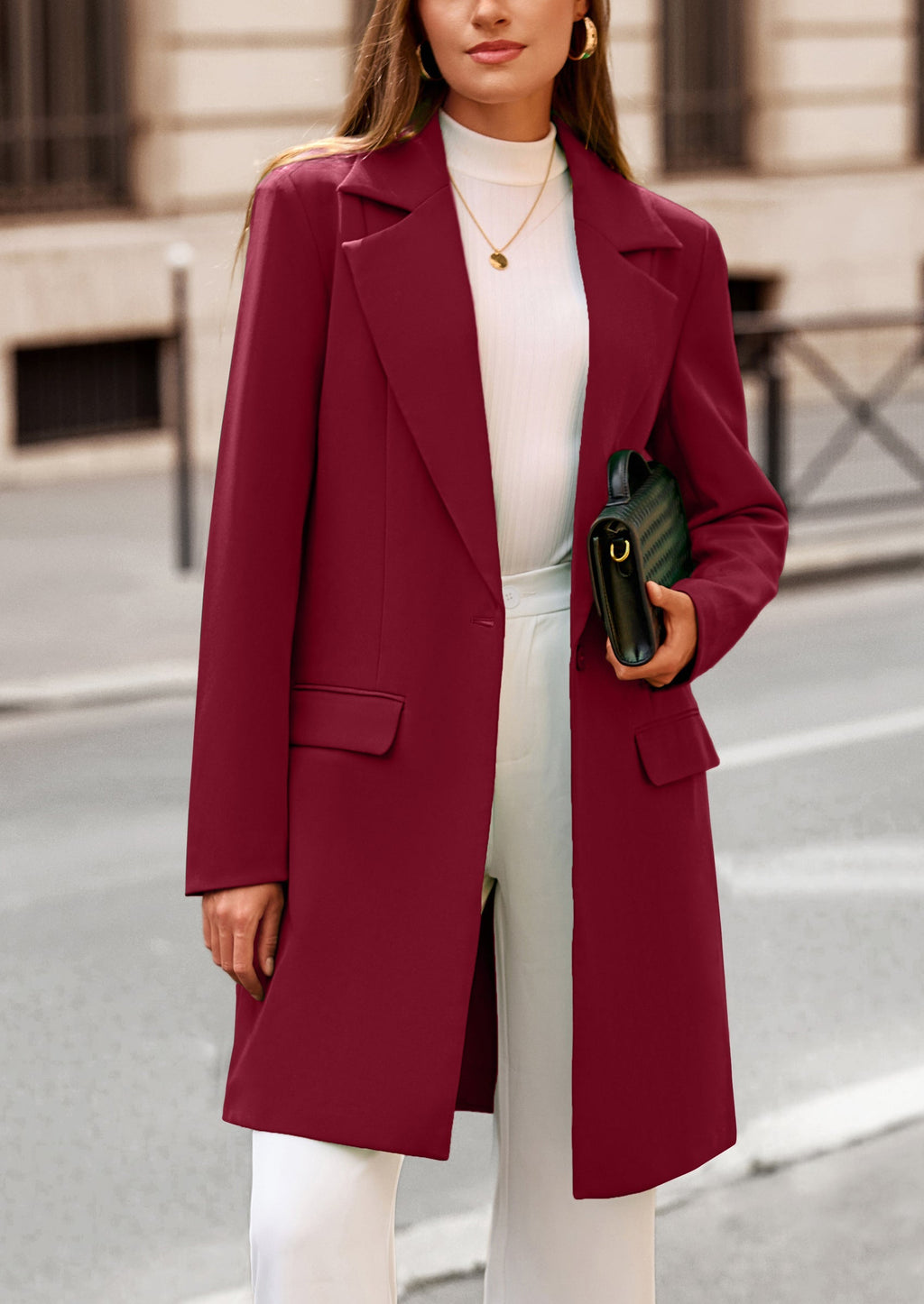 Women's Spring Fall Long Blazer Jackets Long Sleeve Lapel Pockets Loose Fit Work Casual Blazers Outerwear