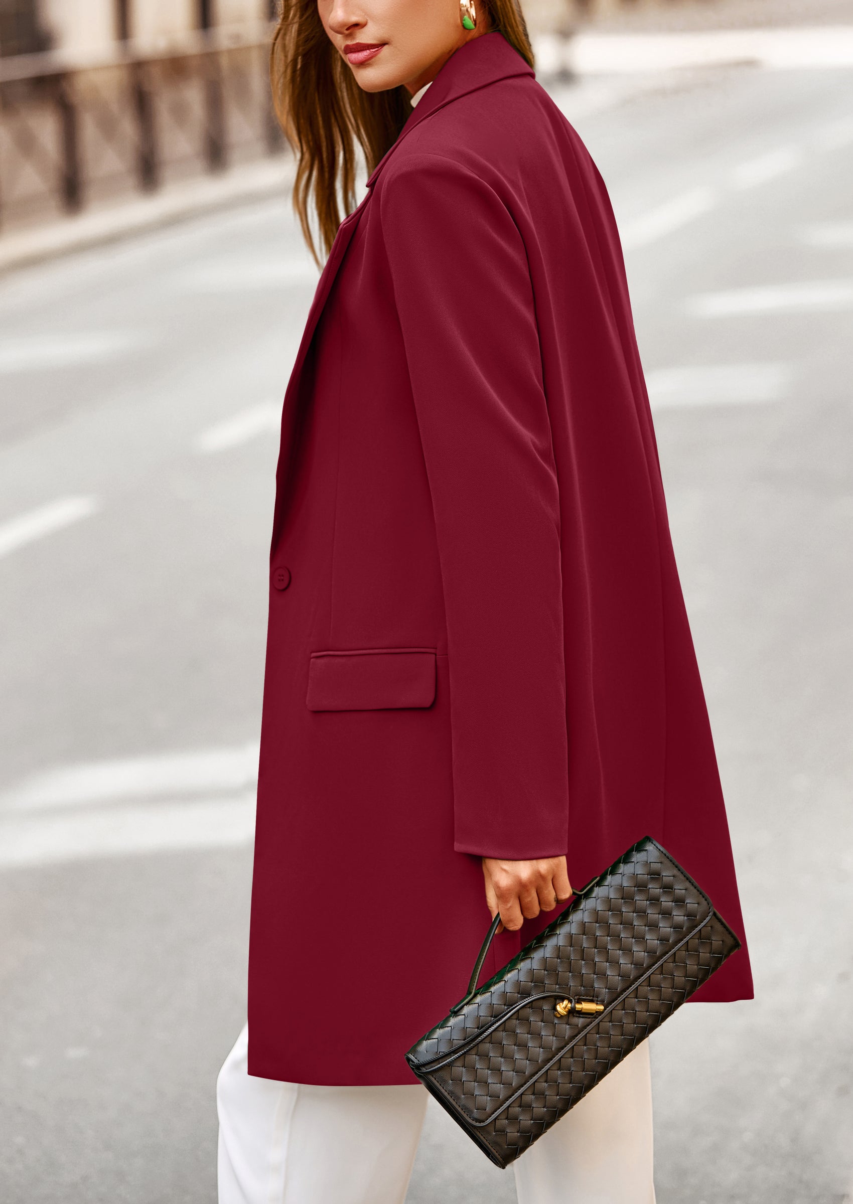 Women's Spring Fall Long Blazer Jackets Long Sleeve Lapel Pockets Loose Fit Work Casual Blazers Outerwear