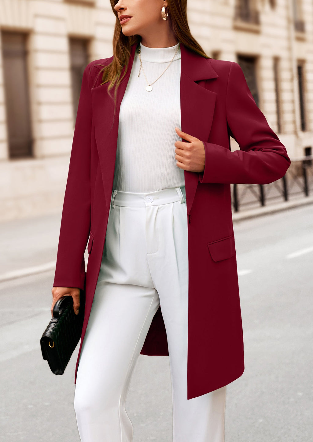 Women's Spring Fall Long Blazer Jackets Long Sleeve Lapel Pockets Loose Fit Work Casual Blazers Outerwear
