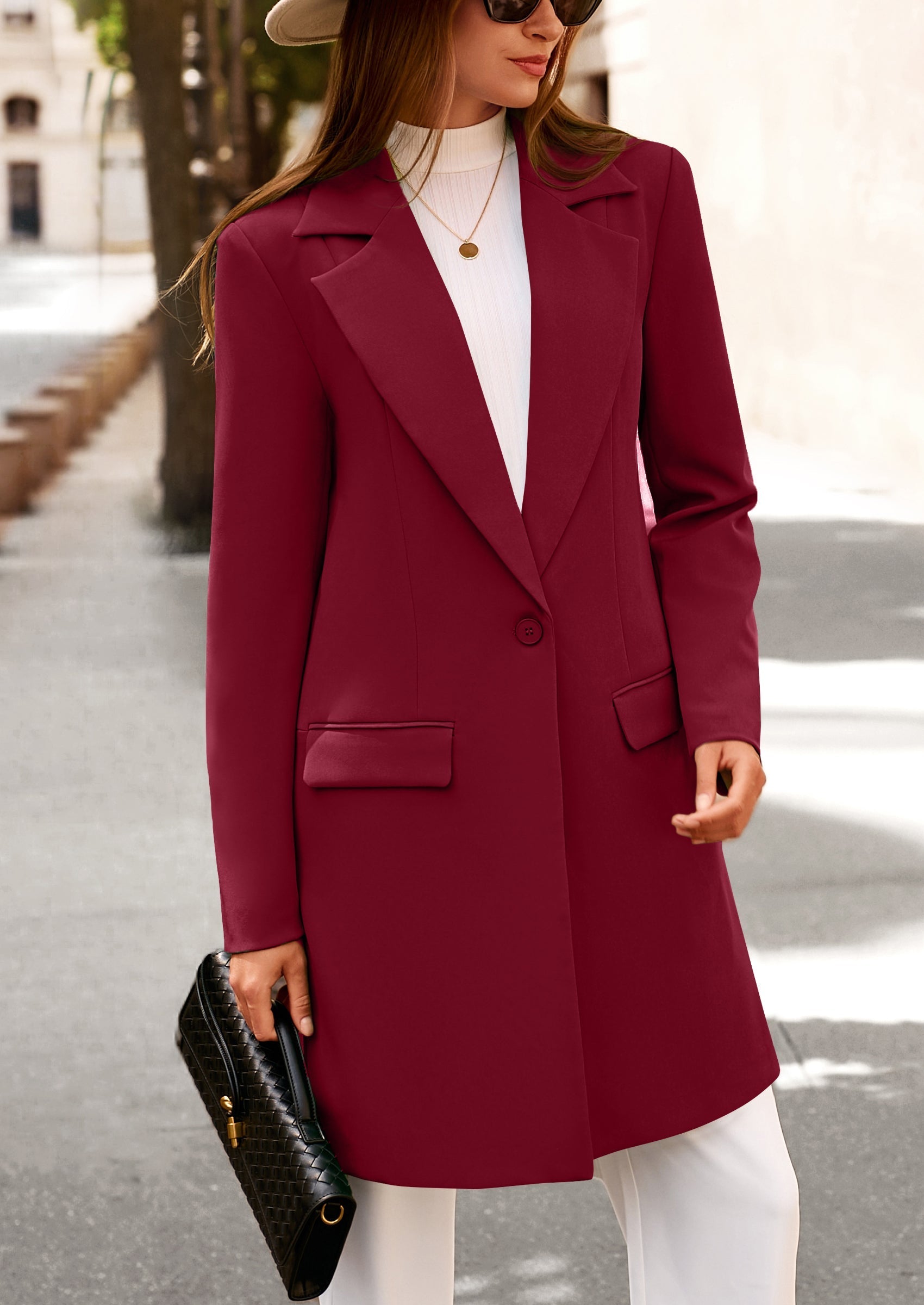 Women's Spring Fall Long Blazer Jackets Long Sleeve Lapel Pockets Loose Fit Work Casual Blazers Outerwear