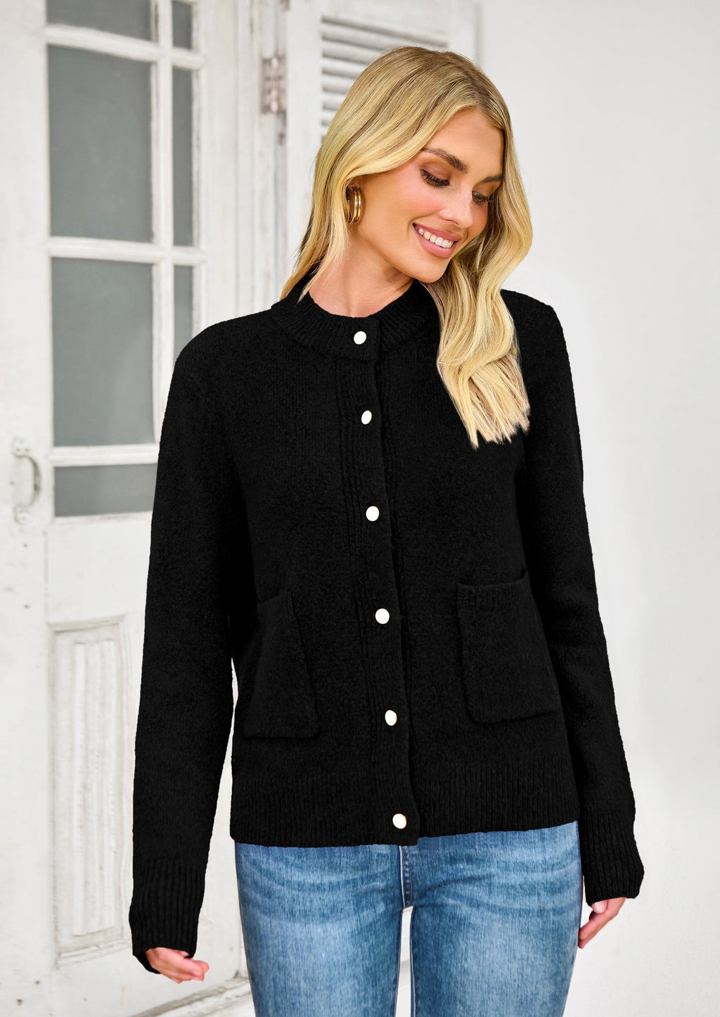 Women's Knit Cardigan Sweaters Casual Long Sleeve Open Front Button Up Ribbed Fall Spring Sweater Jackets