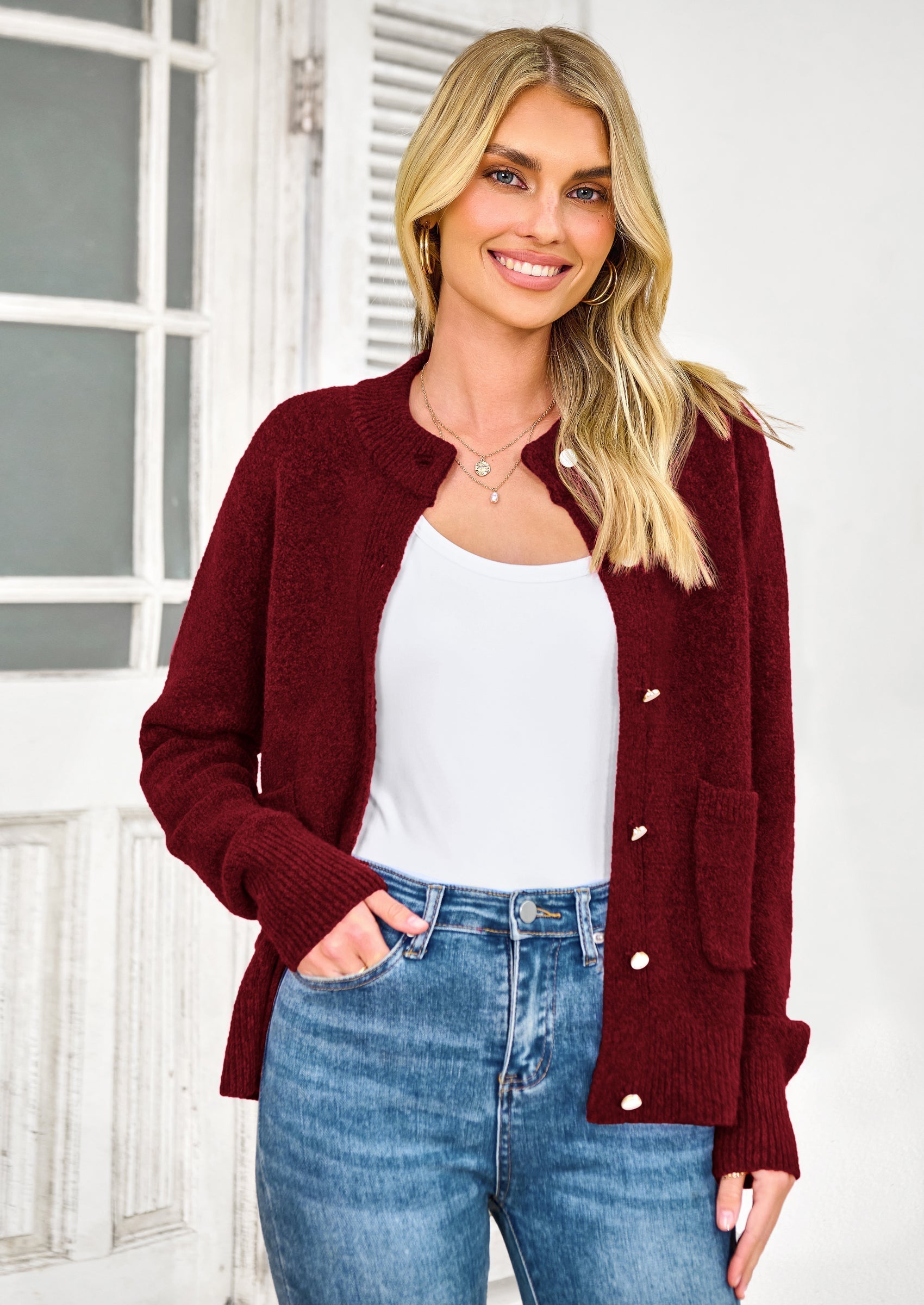 Women's Knit Cardigan Sweaters Casual Long Sleeve Open Front Button Up Ribbed Fall Spring Sweater Jackets