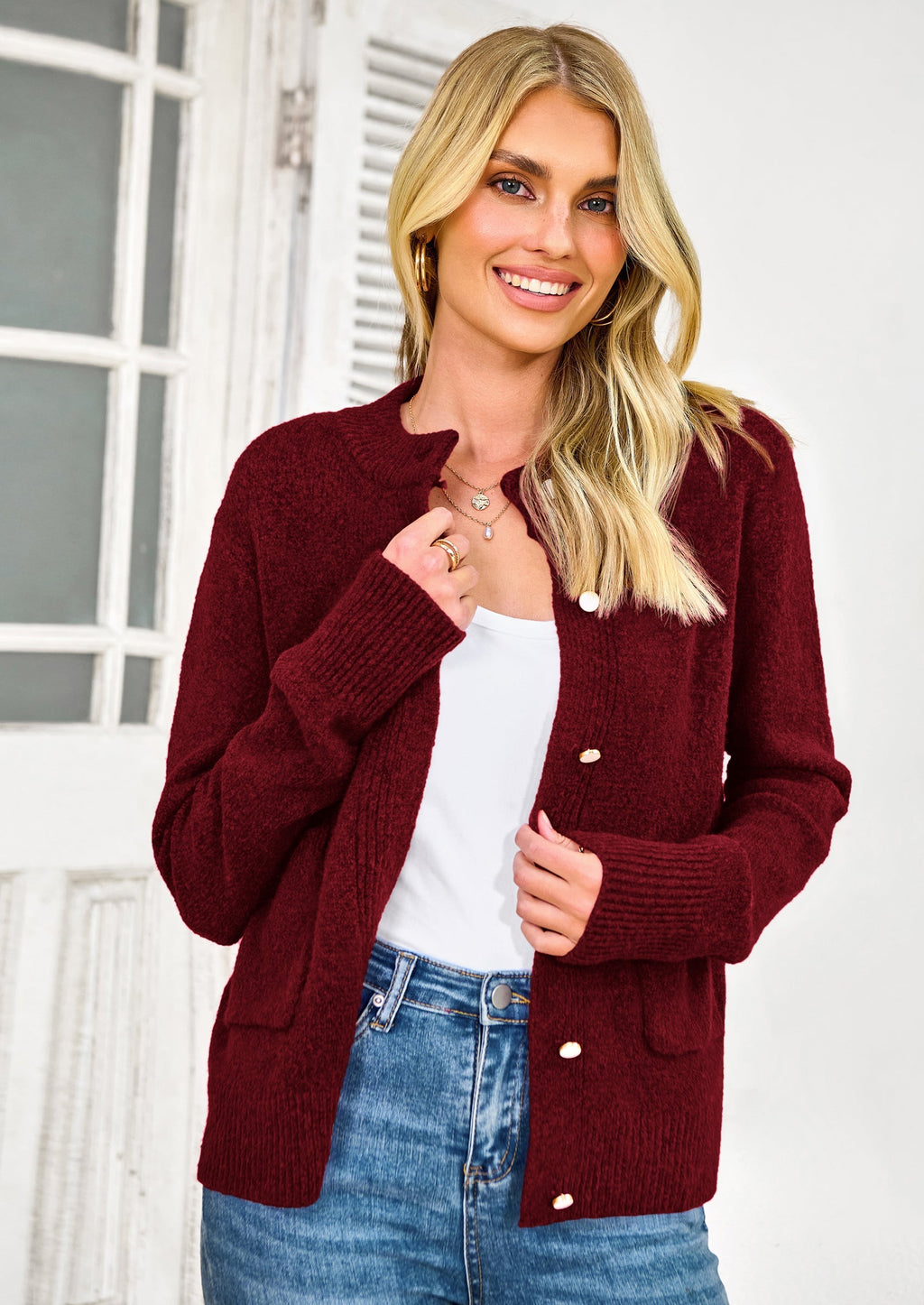 Women's Knit Cardigan Sweaters Casual Long Sleeve Open Front Button Up Ribbed Fall Spring Sweater Jackets