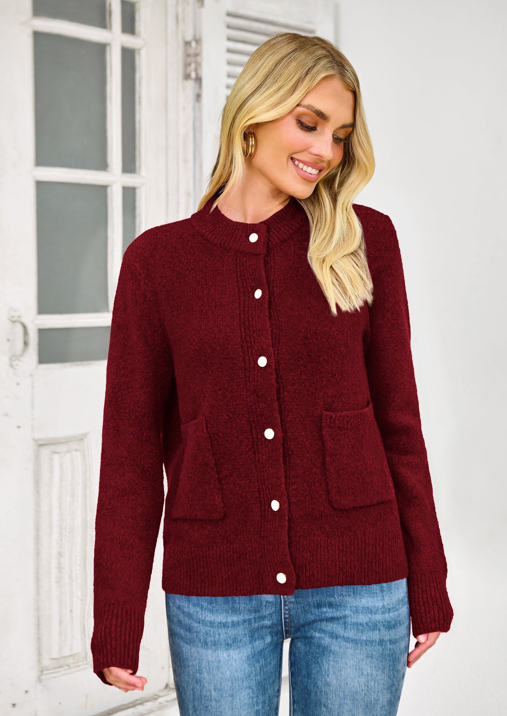 Women's Knit Cardigan Sweaters Casual Long Sleeve Open Front Button Up Ribbed Fall Spring Sweater Jackets