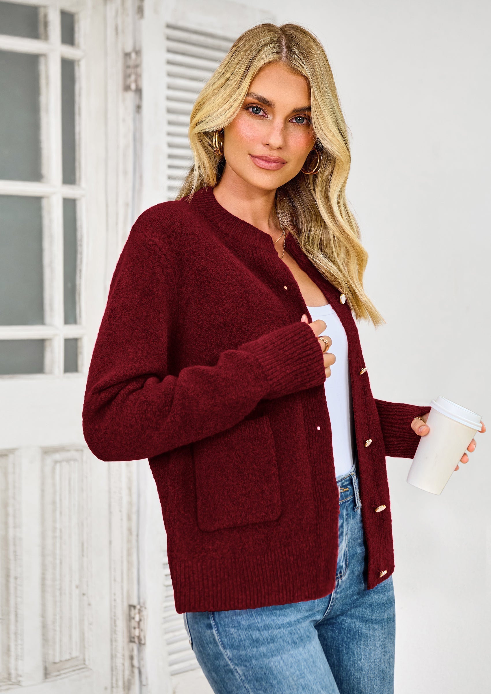 Women's Knit Cardigan Sweaters Casual Long Sleeve Open Front Button Up Ribbed Fall Spring Sweater Jackets