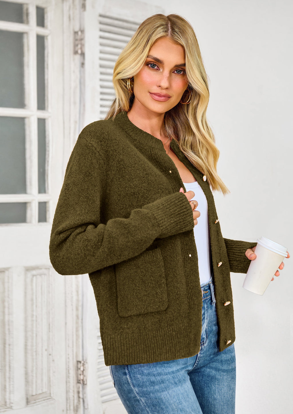 Women's Knit Cardigan Sweaters Casual Long Sleeve Open Front Button Up Ribbed Fall Spring Sweater Jackets