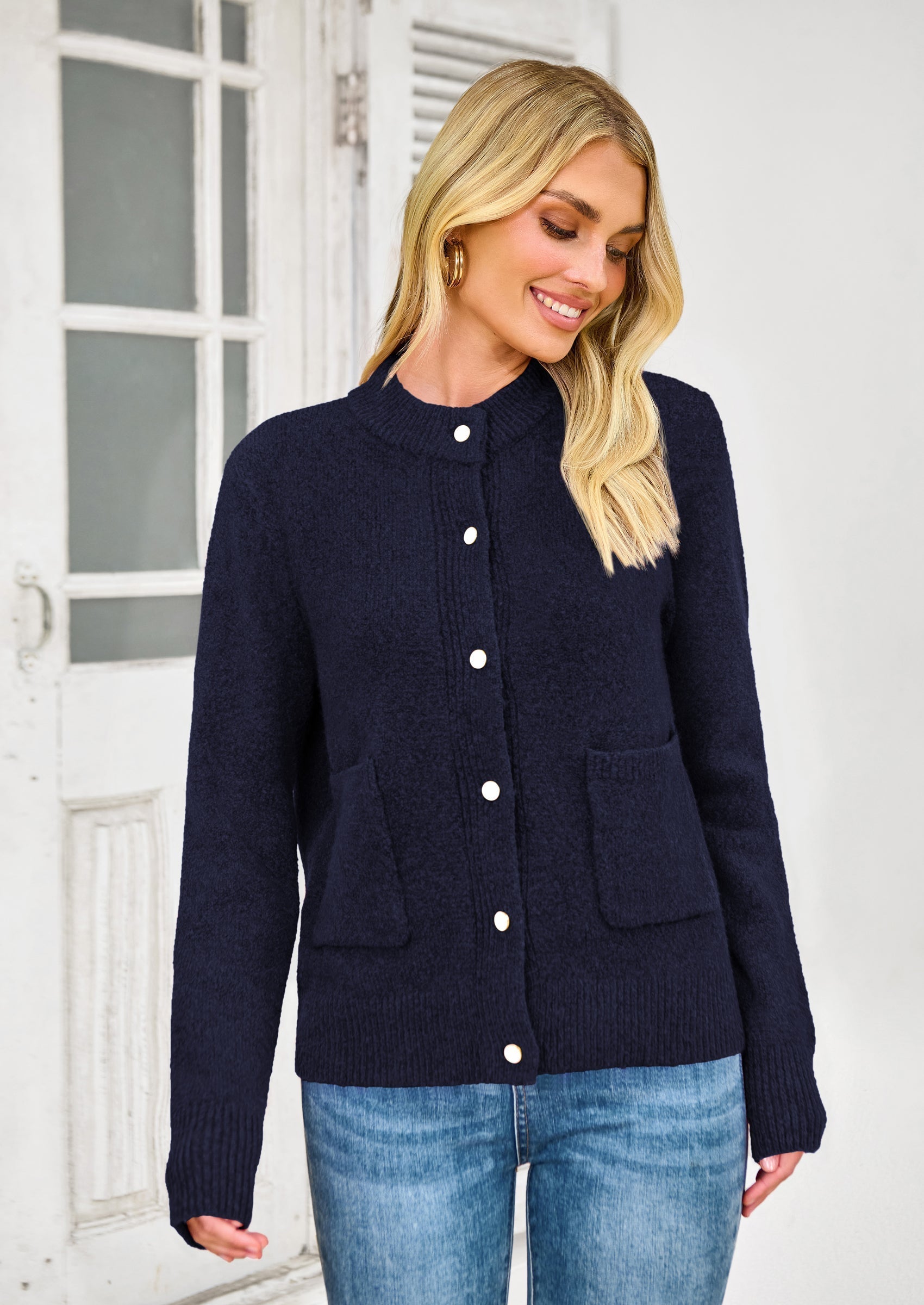 Women's Knit Cardigan Sweaters Casual Long Sleeve Open Front Button Up Ribbed Fall Spring Sweater Jackets