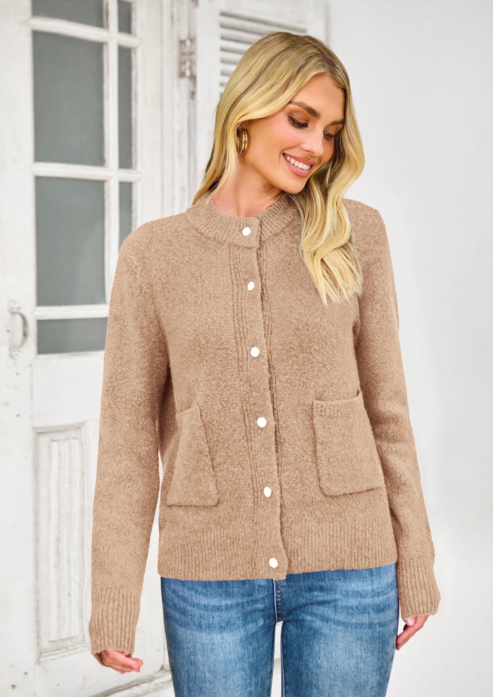 Women's Knit Cardigan Sweaters Casual Long Sleeve Open Front Button Up Ribbed Fall Spring Sweater Jackets