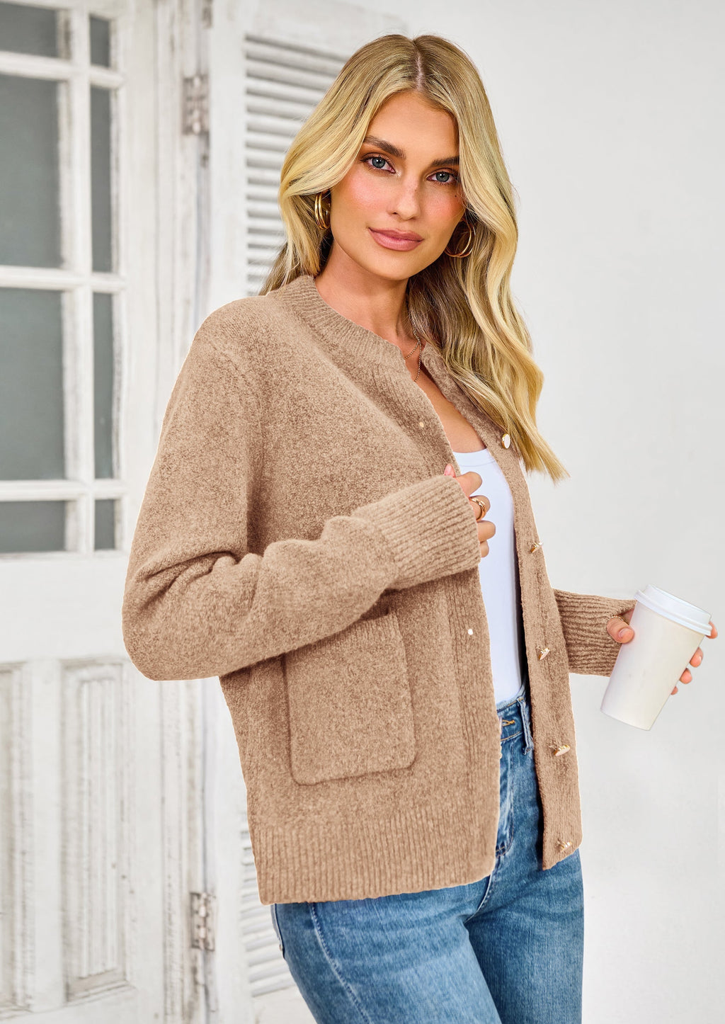 Women's Knit Cardigan Sweaters Casual Long Sleeve Open Front Button Up Ribbed Fall Spring Sweater Jackets