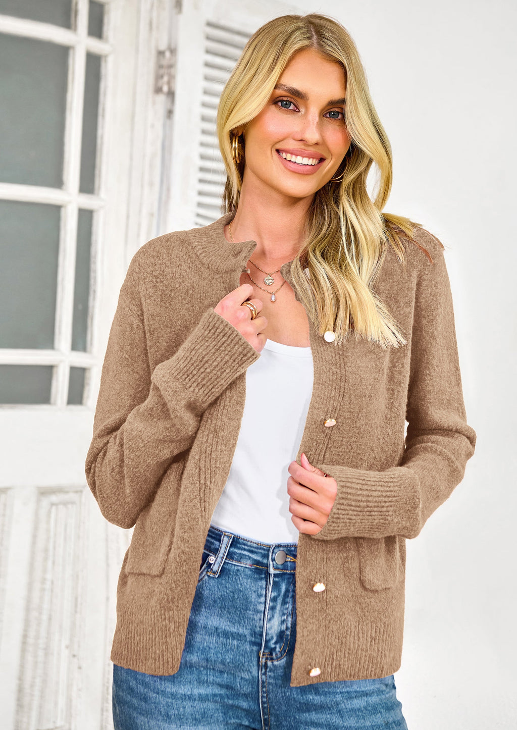 Women's Knit Cardigan Sweaters Casual Long Sleeve Open Front Button Up Ribbed Fall Spring Sweater Jackets