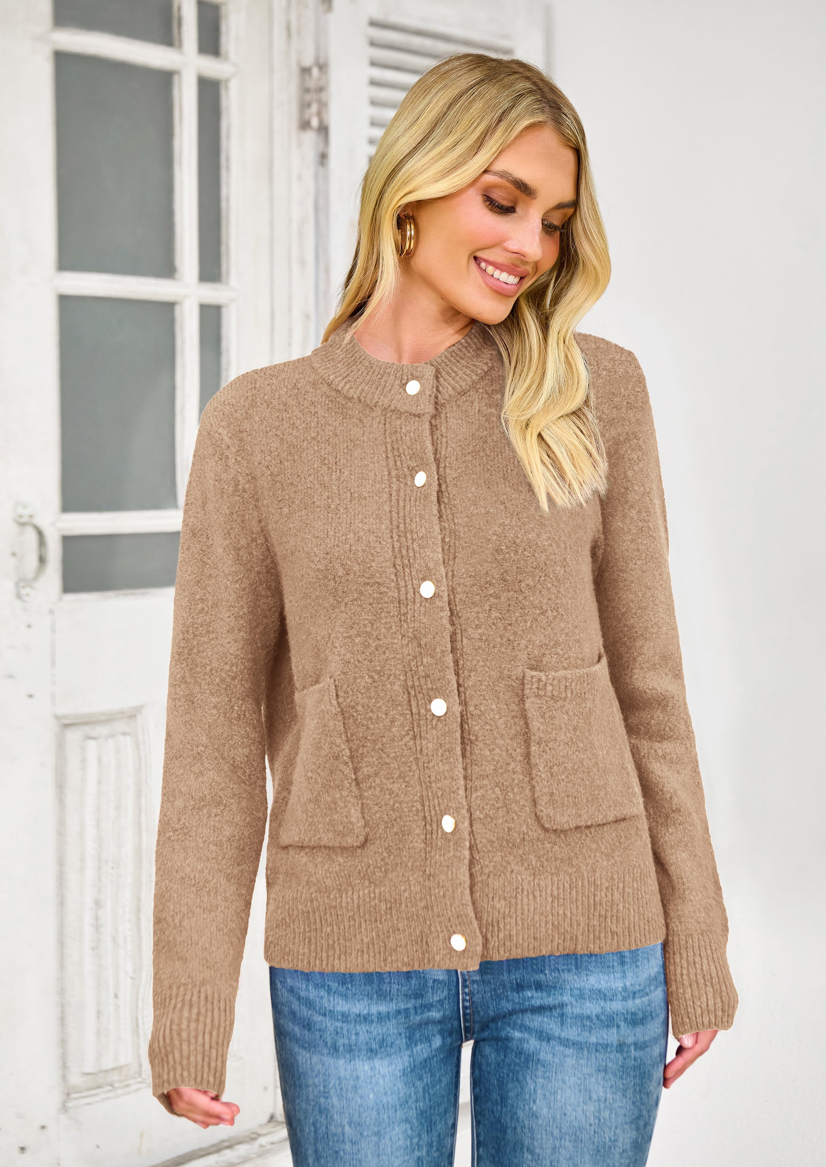 Women's Knit Cardigan Sweaters Casual Long Sleeve Open Front Button Up Ribbed Fall Spring Sweater Jackets