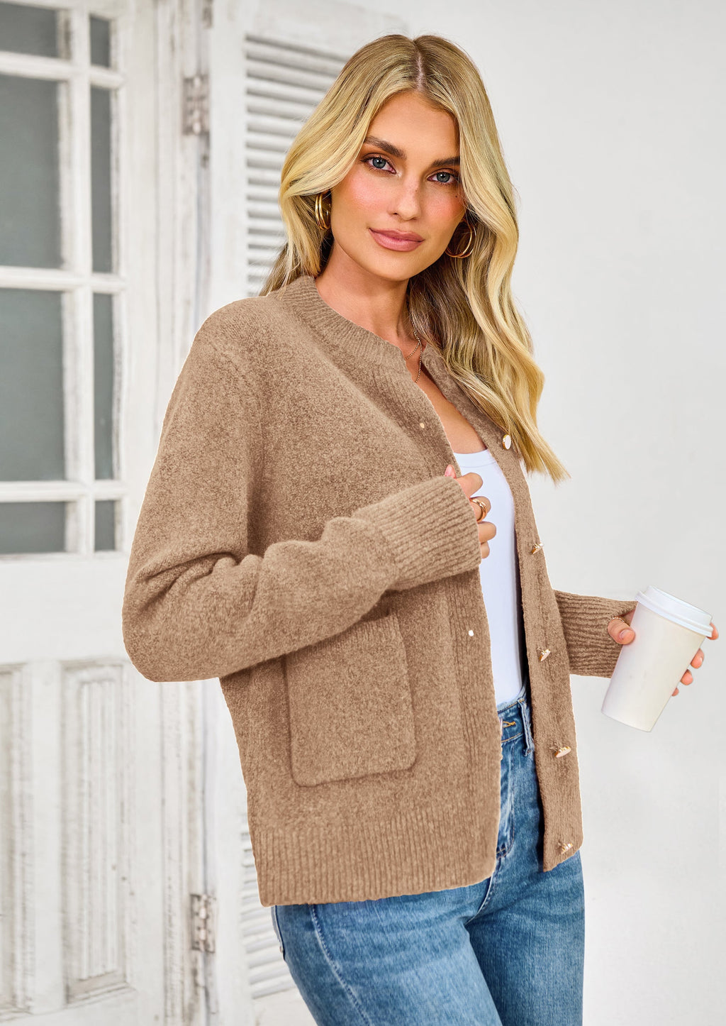 Women's Knit Cardigan Sweaters Casual Long Sleeve Open Front Button Up Ribbed Fall Spring Sweater Jackets