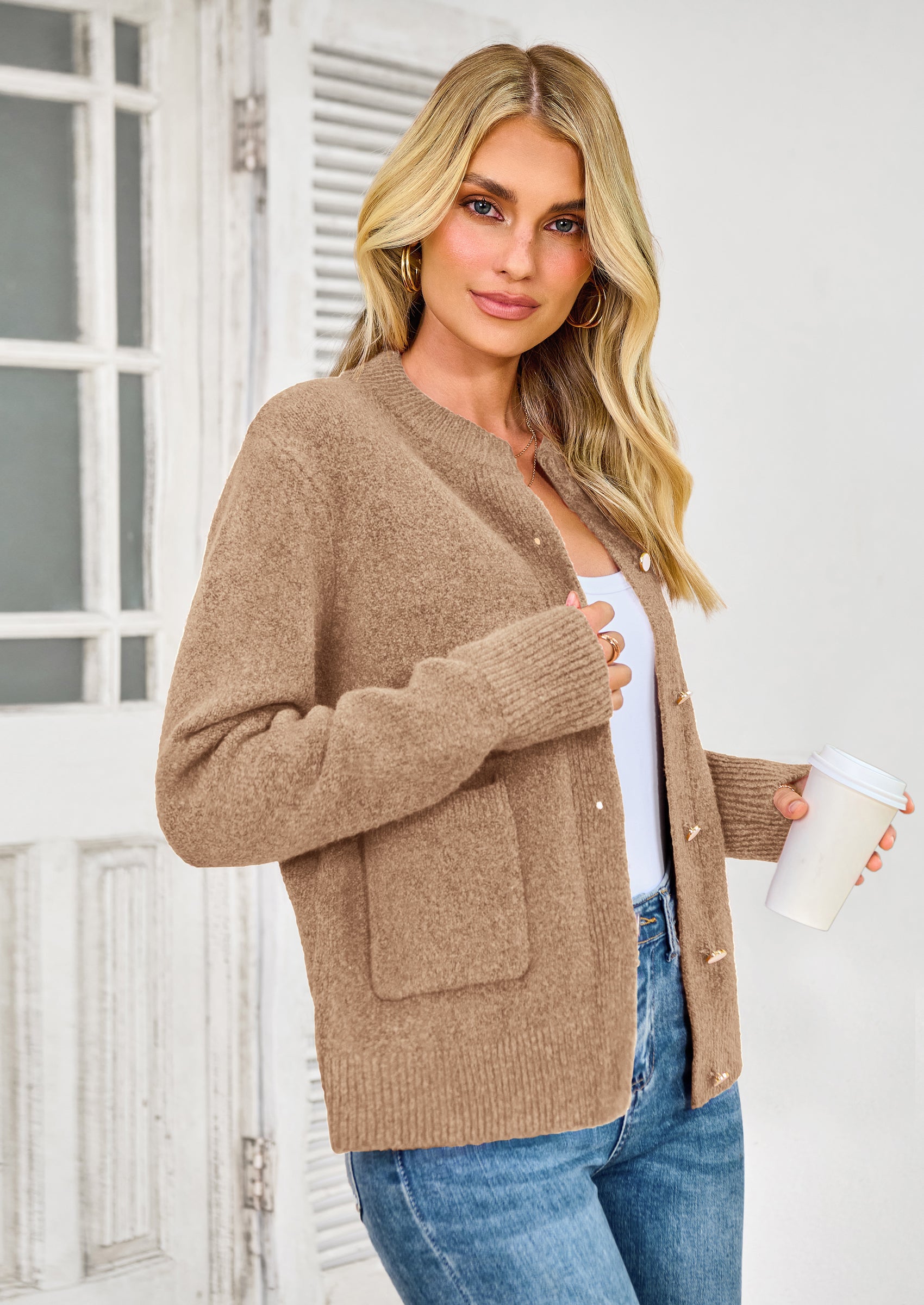 Women's Knit Cardigan Sweaters Casual Long Sleeve Open Front Button Up Ribbed Fall Spring Sweater Jackets