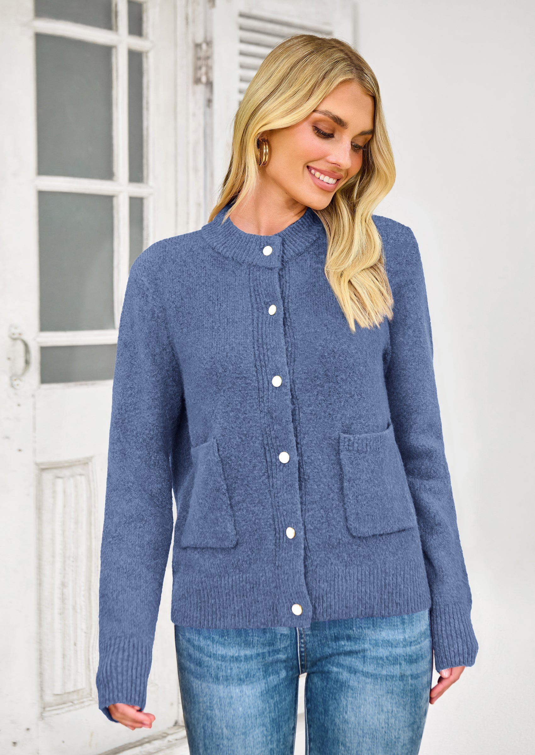 Women's Knit Cardigan Sweaters Casual Long Sleeve Open Front Button Up Ribbed Fall Spring Sweater Jackets