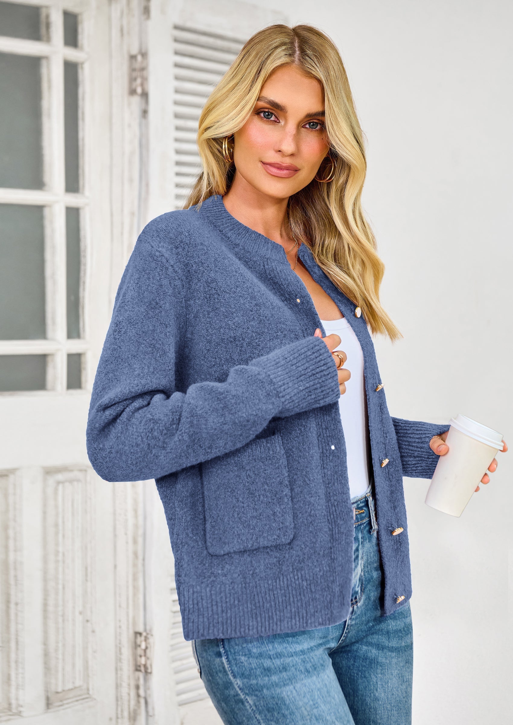 Women's Knit Cardigan Sweaters Casual Long Sleeve Open Front Button Up Ribbed Fall Spring Sweater Jackets