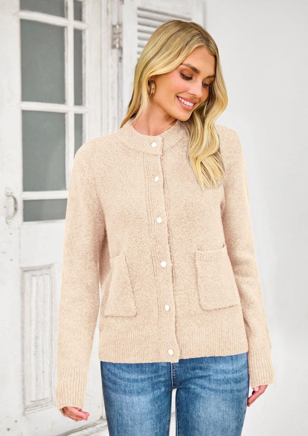 Women's Knit Cardigan Sweaters Casual Long Sleeve Open Front Button Up Ribbed Fall Spring Sweater Jackets