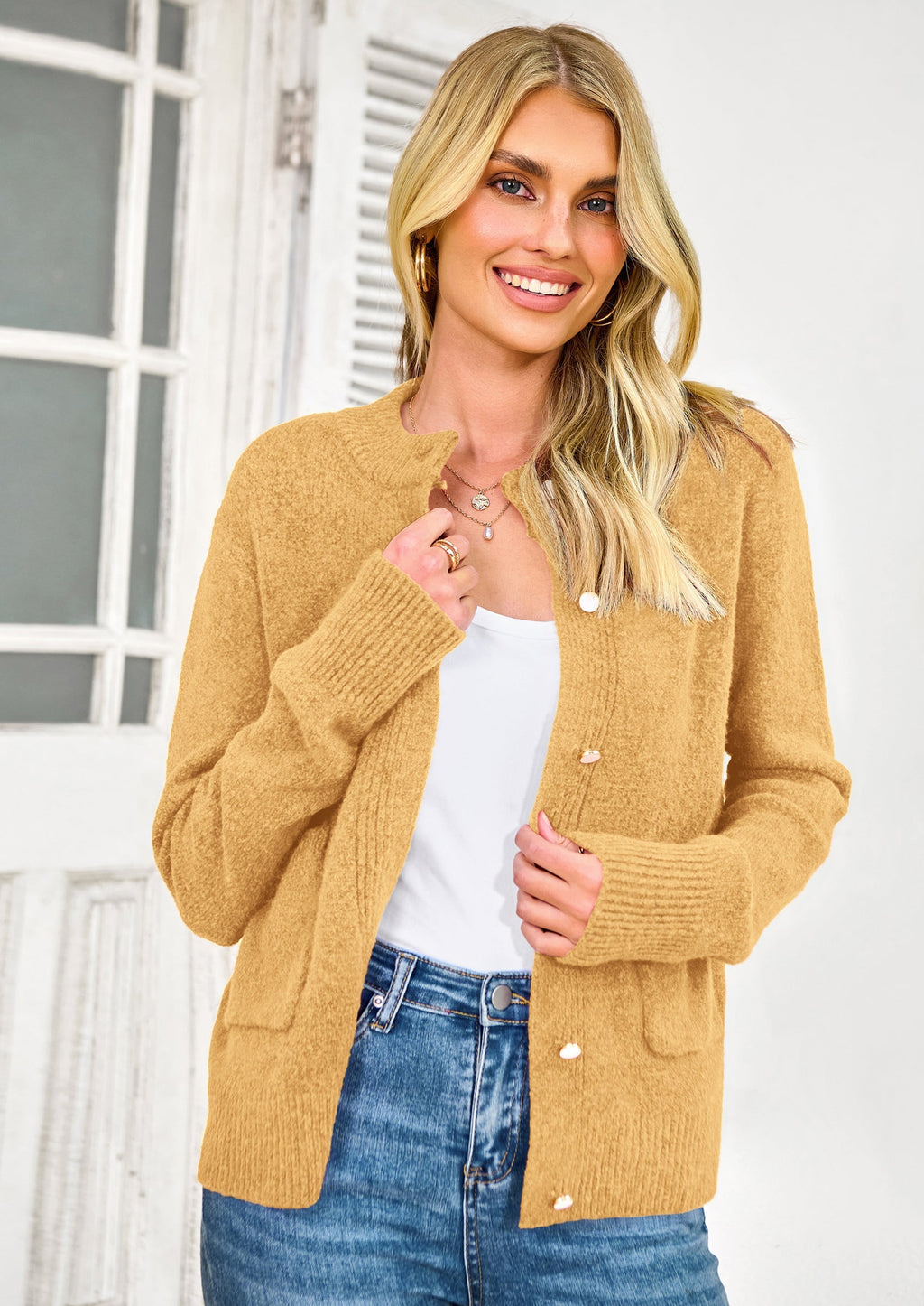Women's Knit Cardigan Sweaters Casual Long Sleeve Open Front Button Up Ribbed Fall Spring Sweater Jackets