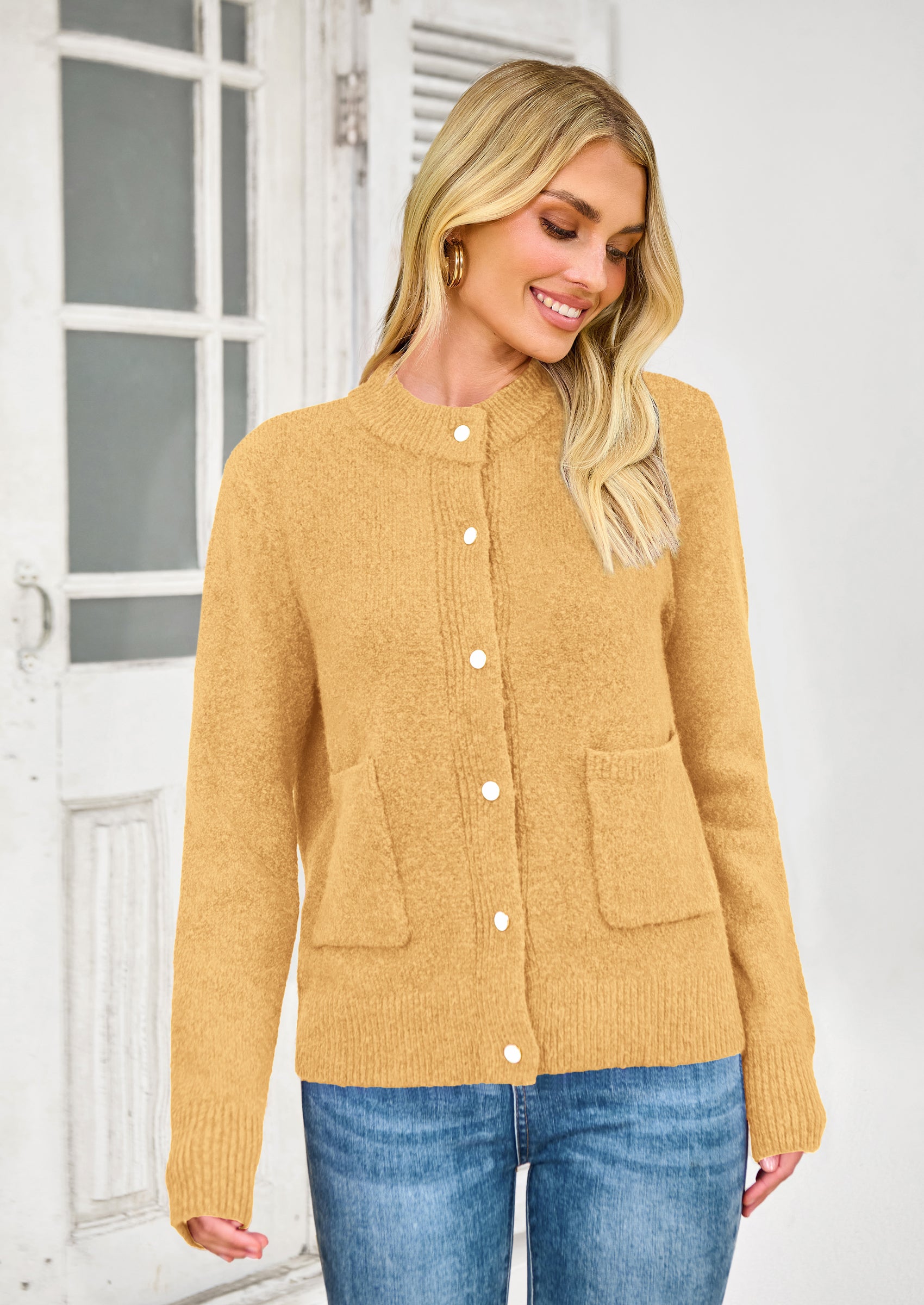 Women's Knit Cardigan Sweaters Casual Long Sleeve Open Front Button Up Ribbed Fall Spring Sweater Jackets