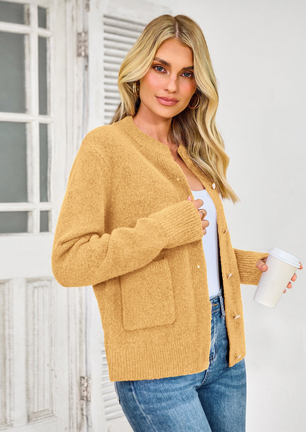 Women's Knit Cardigan Sweaters Casual Long Sleeve Open Front Button Up Ribbed Fall Spring Sweater Jackets