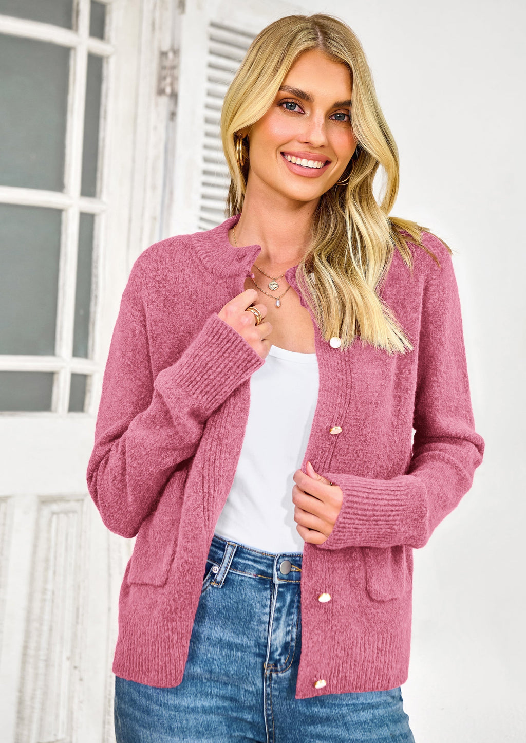 Women's Knit Cardigan Sweaters Casual Long Sleeve Open Front Button Up Ribbed Fall Spring Sweater Jackets