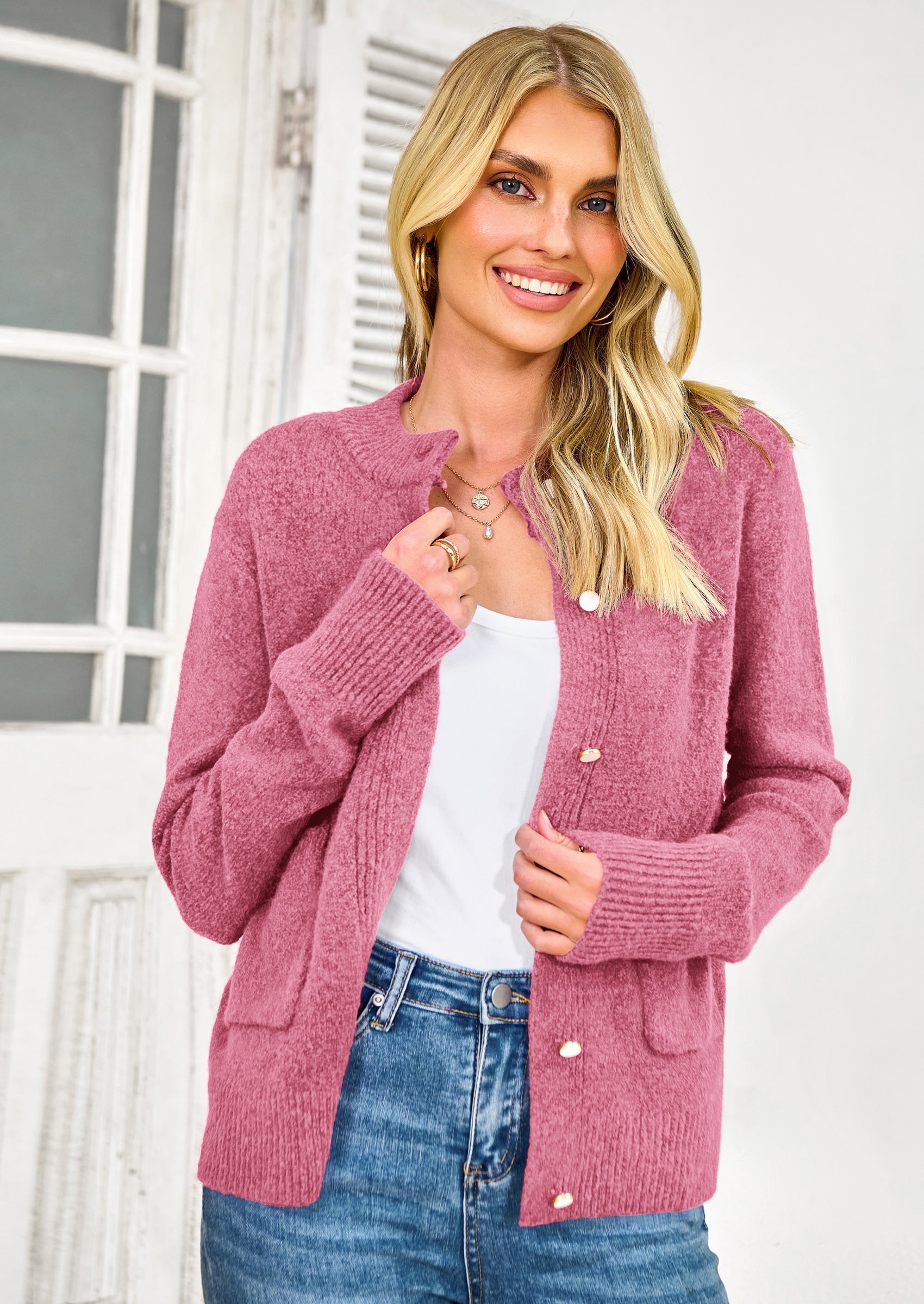 Women's Knit Cardigan Sweaters Casual Long Sleeve Open Front Button Up Ribbed Fall Spring Sweater Jackets