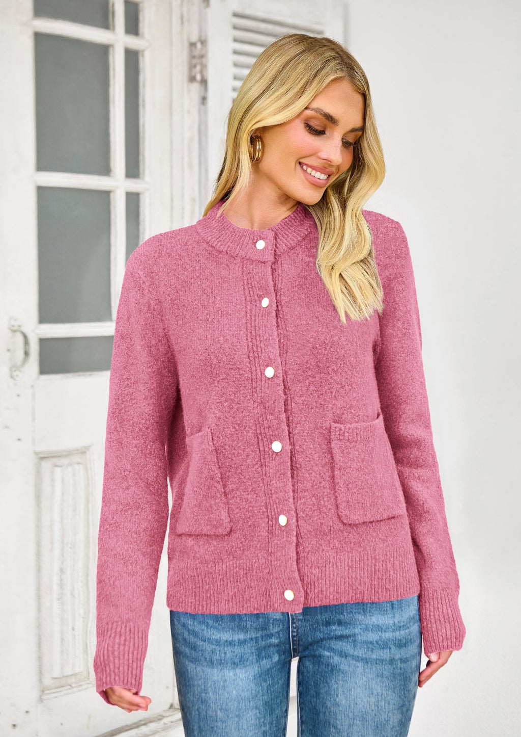 Women's Knit Cardigan Sweaters Casual Long Sleeve Open Front Button Up Ribbed Fall Spring Sweater Jackets