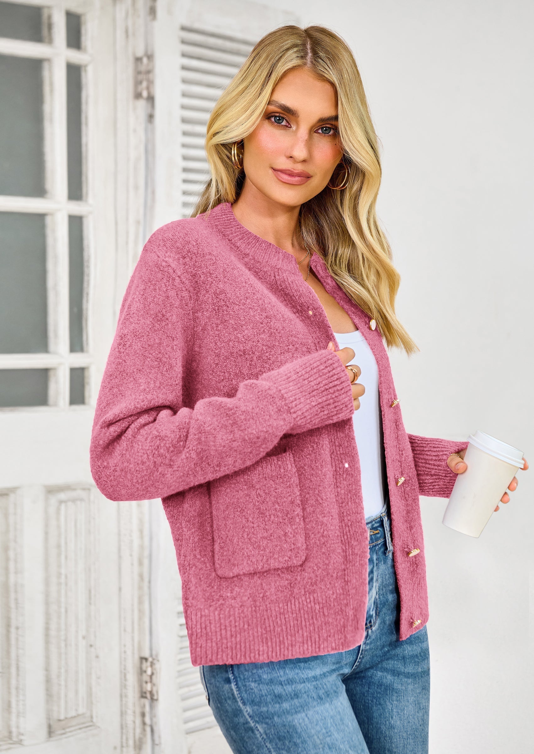 Women's Knit Cardigan Sweaters Casual Long Sleeve Open Front Button Up Ribbed Fall Spring Sweater Jackets