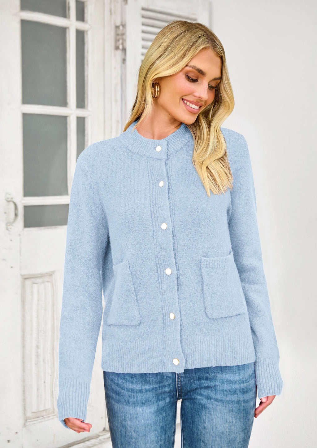 Women's Knit Cardigan Sweaters Casual Long Sleeve Open Front Button Up Ribbed Fall Spring Sweater Jackets