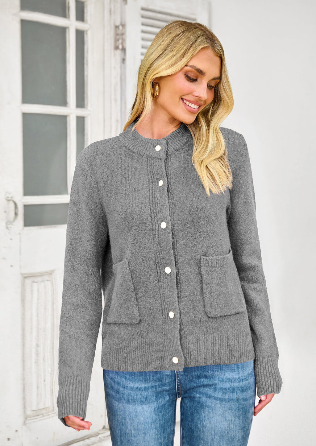 Women's Knit Cardigan Sweaters Casual Long Sleeve Open Front Button Up Ribbed Fall Spring Sweater Jackets