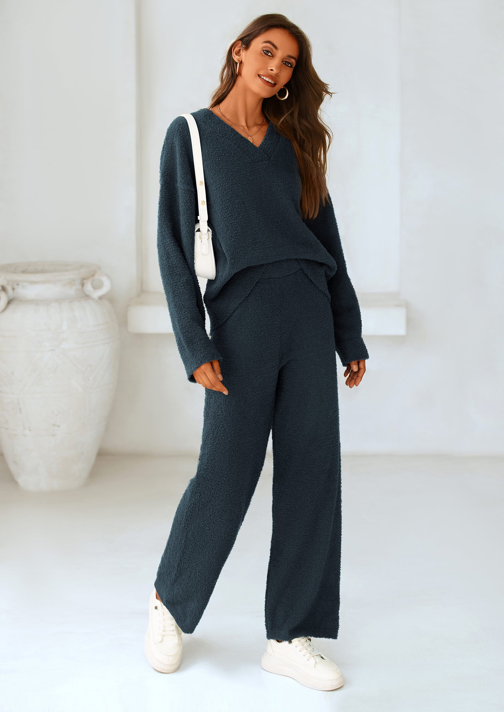 Lounge Sets for Women Two Piece Sweaters Pajama Set Fall Fashion Loungewear Outfits Matching Winter Clothes