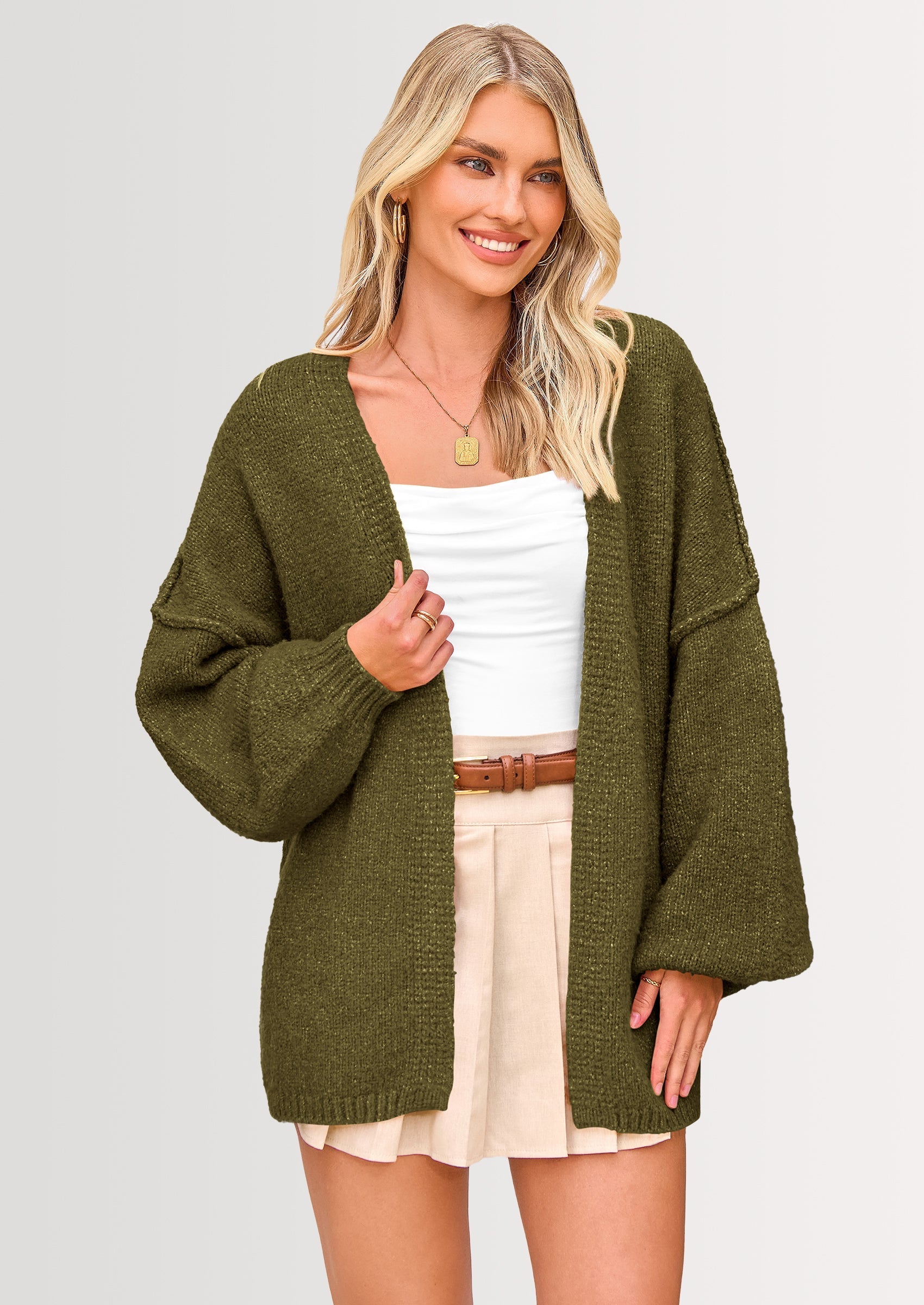 Womens Oversized Cardigan Sweaters Fall Long Lantern Sleeve Knit Open Front Lightweight Sweater