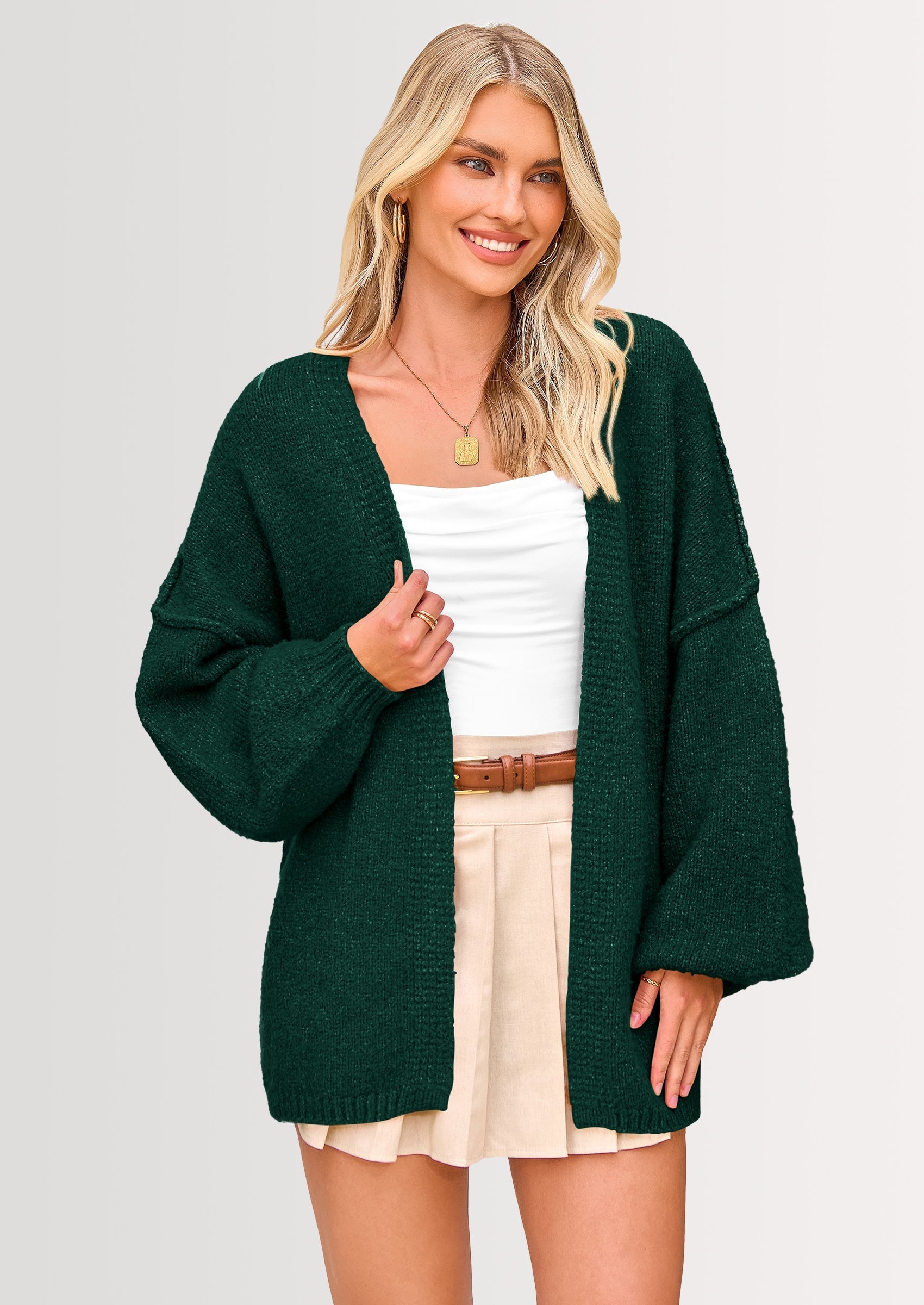Womens Oversized Cardigan Sweaters Fall Long Lantern Sleeve Knit Open Front Lightweight Sweater