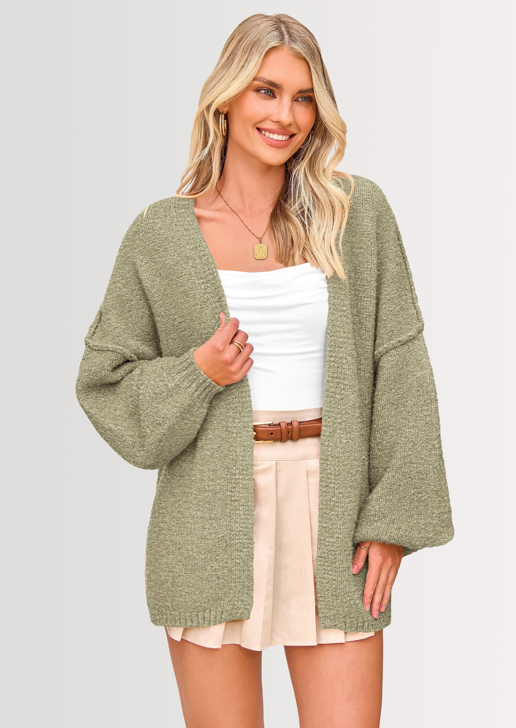 Womens Oversized Cardigan Sweaters Fall Long Lantern Sleeve Knit Open Front Lightweight Sweater