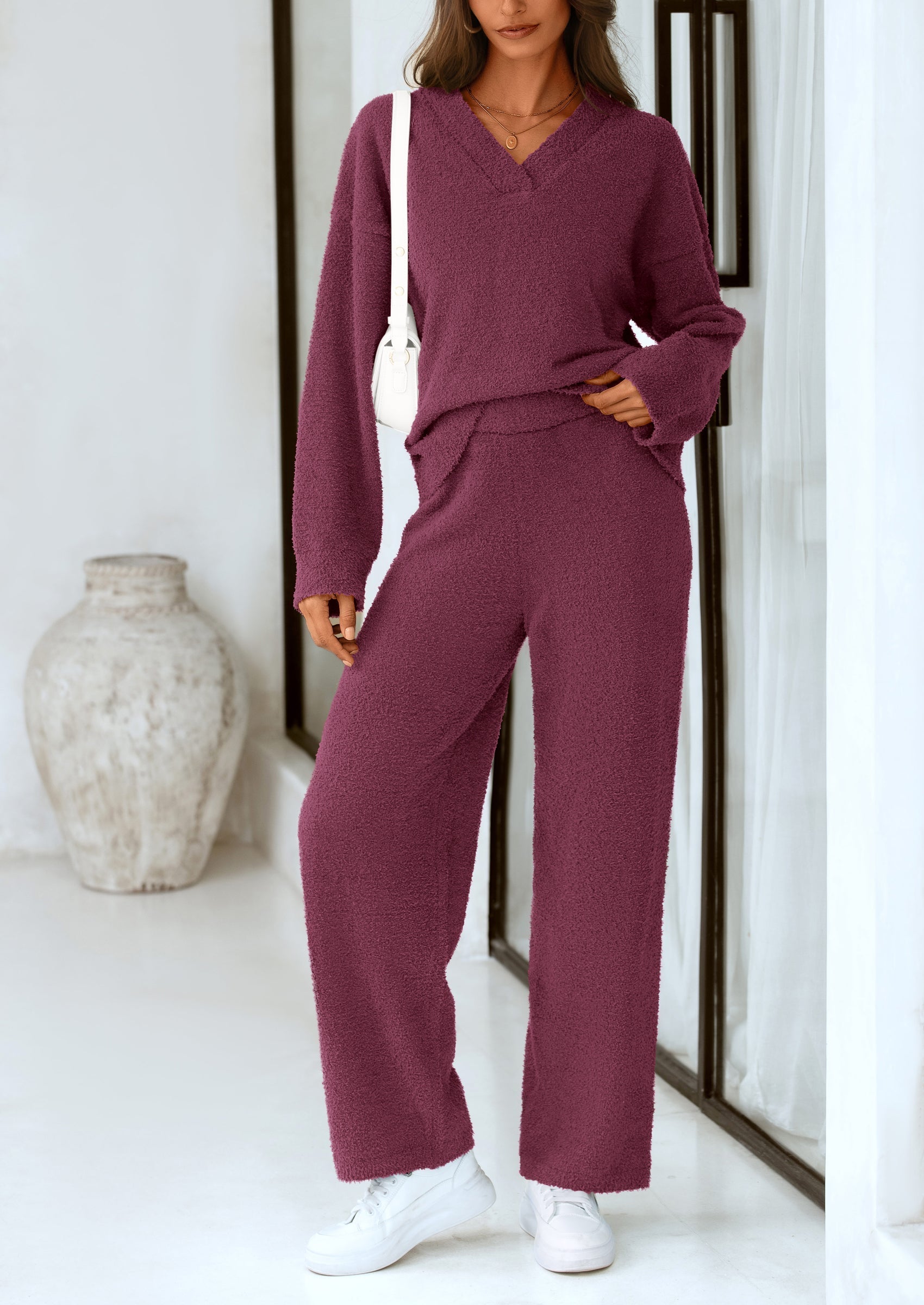 Lounge Sets for Women Two Piece Sweaters Pajama Set Fall Fashion Loungewear Outfits Matching Winter Clothes