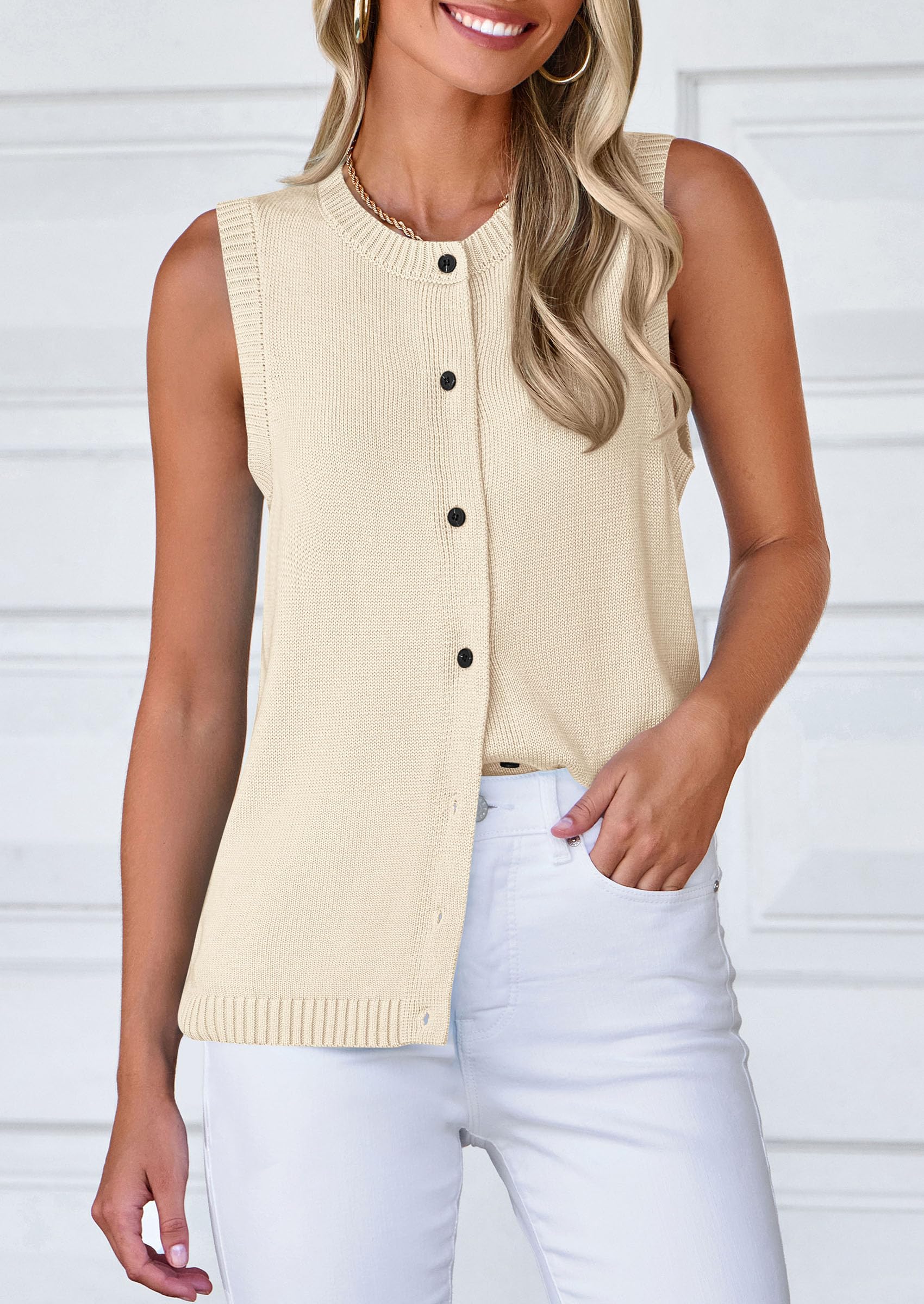 Sweater Vest Women Spring Summer Casual Lightweight Knit Sleeveless Button Down Tank Tops Trendy Clothes