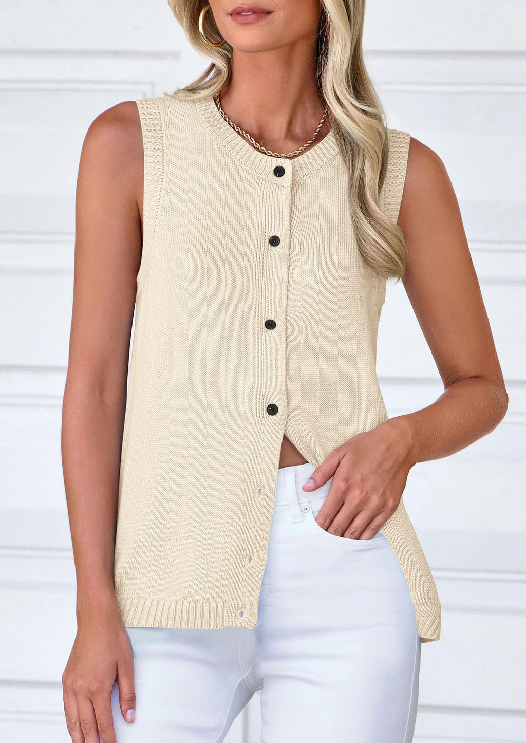 Sweater Vest Women Spring Summer Casual Lightweight Knit Sleeveless Button Down Tank Tops Trendy Clothes